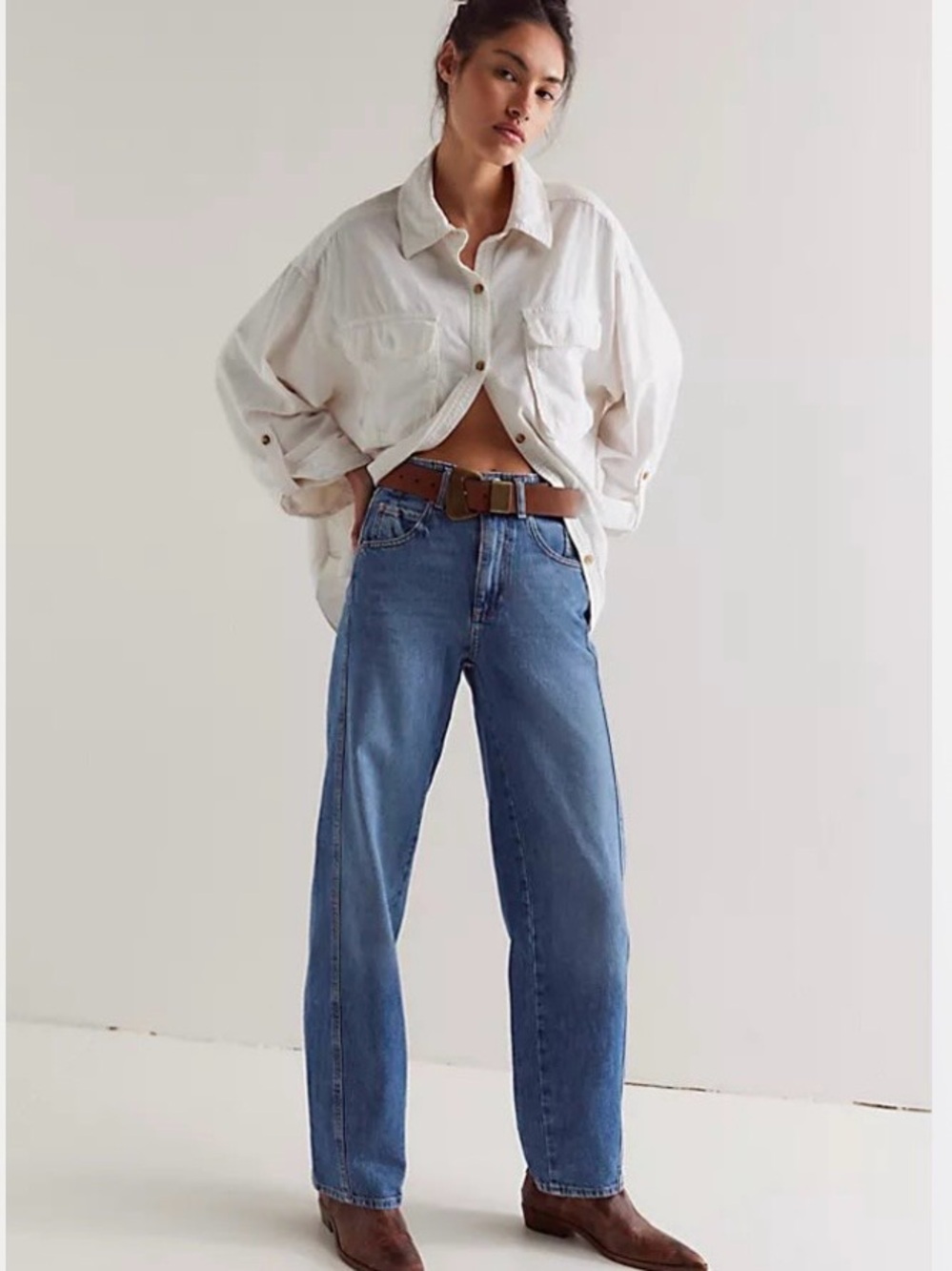 NEW Free People The Aster Straight Leg Swarm Blue Wash Western Jeans size 33